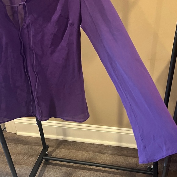 Y2K Banana Republic Purple Silk Sheer Long-Sleeve Top - Vintage - Picture 5 of 7